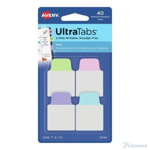 Ultra Tabs - samoprzylepne zakładki indeksujące, kolorowe, pastelowe, 25,4x38, 40 szt., Avery Zweckform 74761