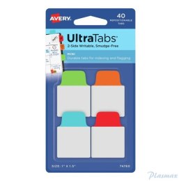 Ultra Tabs - samoprzylepne zakładki indeksujące, kolorowe, klasyczne, 25,4x38, 40 szt., Avery Zweckform 74760