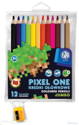 Kredki ołówkowe jumbo okrągłe Pixel One 12 kolorów + temperówka ASTRA, 312221005