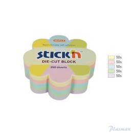 Notes kwiatek, 67x67mm, mix 5 kol. pastelowych, 250kart. Stickn 21832