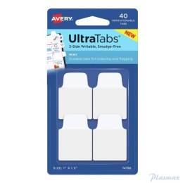 Ultra Tabs - samoprzylepne zakładki indeksujące, białe, 25,4x38, 40 szt., Avery Zweckform 74788