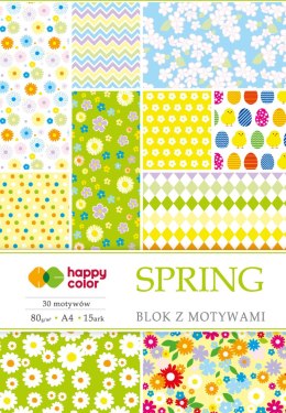 Blok z motywami SPRING, 80g/m2, A4, 15 ark, 30 motyw, Happy Color HA 3808 2030-S