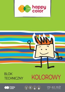 Blok techniczny kolorowy A3, 170g, 10 ark, Happy Color HA 3550 3040-09