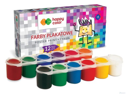 Farba plakatowa tempera, 12 kol x 25ml, Happy color HA 3310 0025-K12