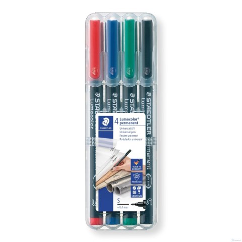 Foliopis Lumocolor, S, wodoodporny, zestaw 4 kol. (2, 3, 5, 9) w etui box, Staedtler S 313 WP4