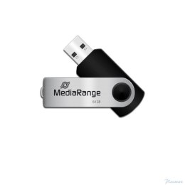 Pamięć Pendrive MediaRange 64GB USB 2.0, obracany, srebrno-czarny, MR912