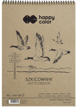 Szkicownik na spirali PTAKI A4, biały, 80 ark, 90g, Happy Color HA 3809 2030-P80